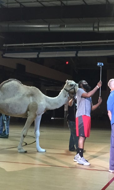 WATCH: James Harden meets camel, performs fan-suggested stunts